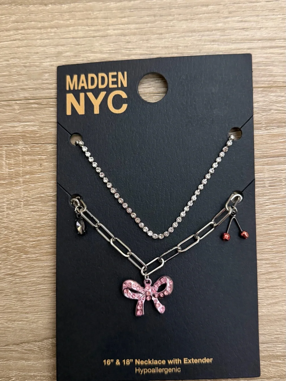 Madden NYC Pink Bow Layered Necklace NWT